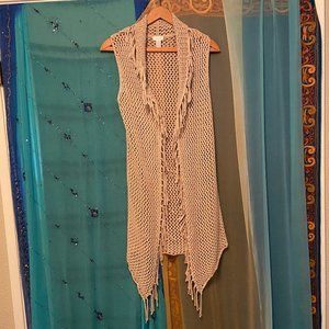 Like New CHICO'S Long Cotton Fringed Woven Sweater VEST - M
